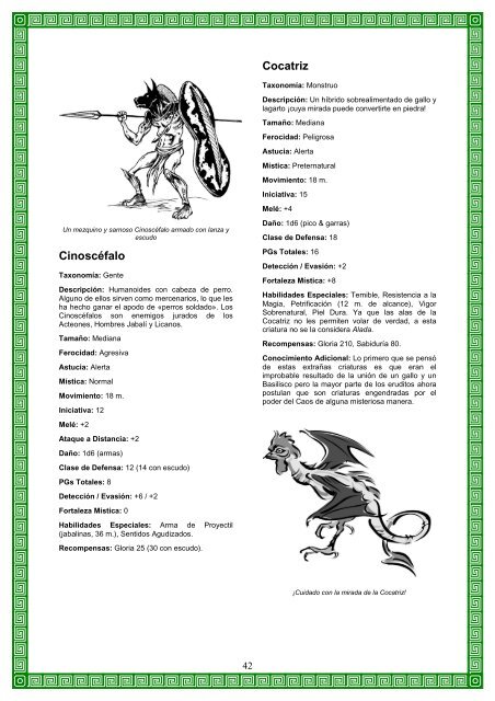 Compendio de Criaturas - Mazes & Minotaurs