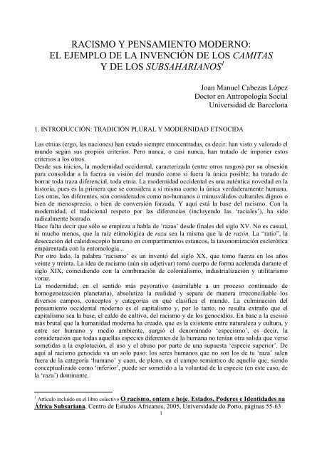 racismo y pensamiento moderno: el ejemplo de la ... - BiBGirona