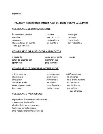 Vocabulario para escribir un buen ensayo - Baldwin School