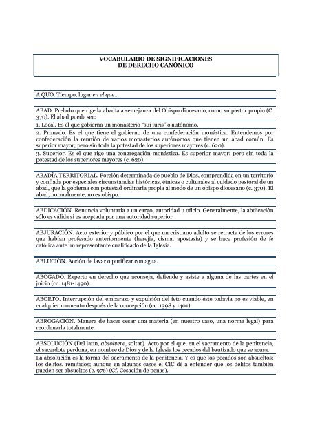 Vocabulario de significaciones del derecho canónico - Facultad de ...