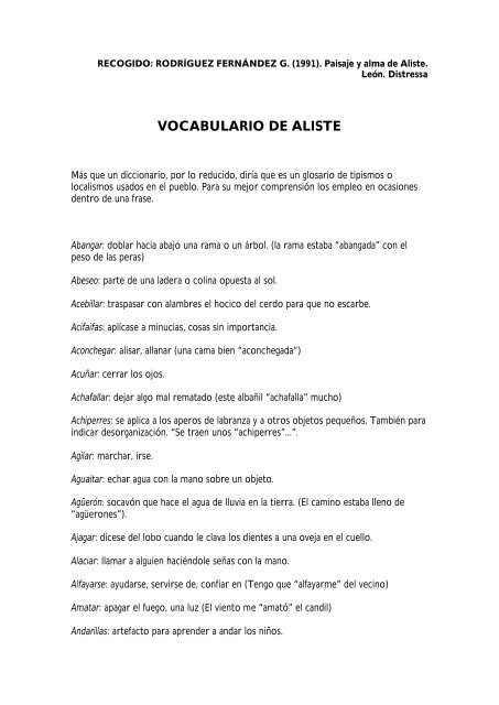 VOCABULARIO DE ALISTE - Furmientu