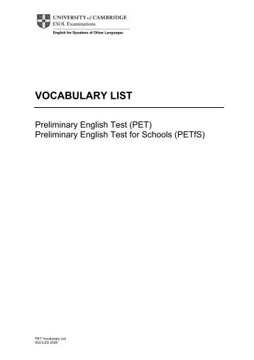 PET Vocabulary List - Cambridge English