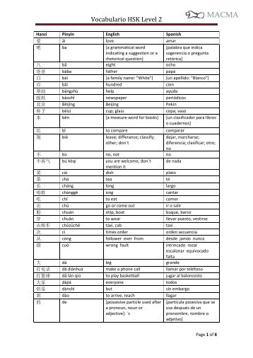 Vocabulario HSK Level 2