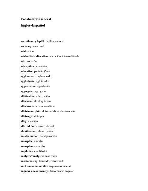 Vocabulario General Inglés - Español