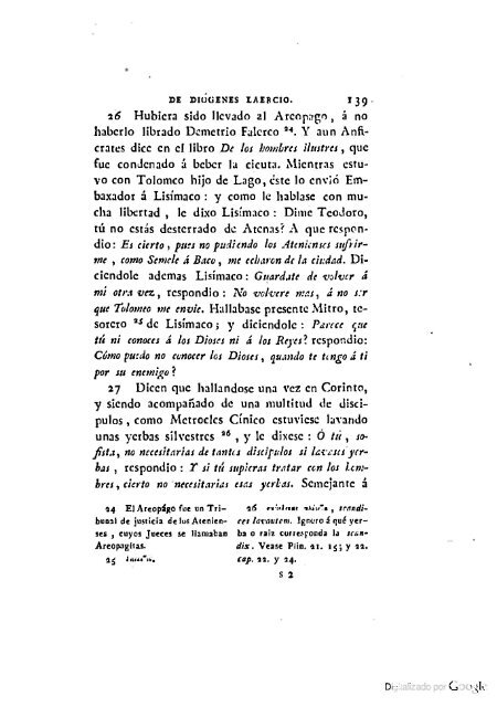 DIÓGENES LAERCIO – 1792 – Sobre las vidas, opiniones y