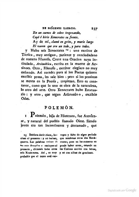 DIÓGENES LAERCIO – 1792 – Sobre las vidas, opiniones y