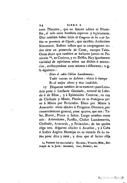 DIÓGENES LAERCIO – 1792 – Sobre las vidas, opiniones y