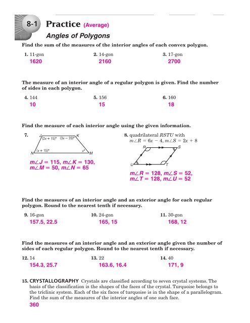 6 1 The Polygon Angle Sum Theorems Answer Key