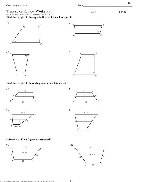 Trapezoids Review Worksheet