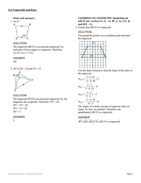 Find Each Measure 1 Solution The Trapezoid Abcd Is An