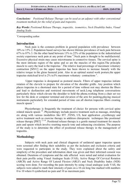 Effectiveness Of Positional Release Therapy In Treatment Of Trapezitis