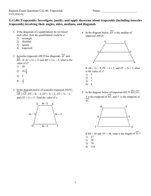 G G 40 Trapezoids Investigate Justify And Apply Theorems Jmap