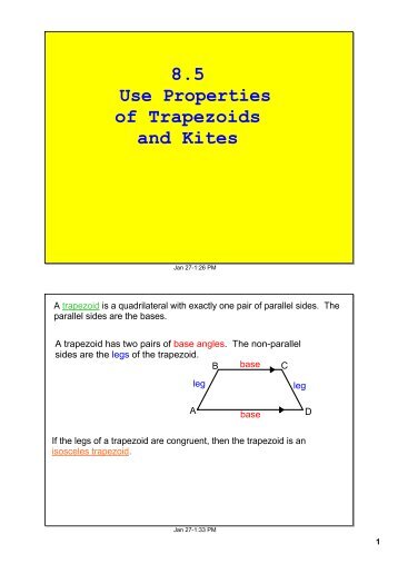 8.5 Use Properties of Trapezoids and Kites