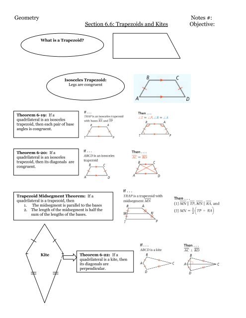 Geometry Notes #: Section 6.6: Trapezoids and Kites ... - sibelcaba