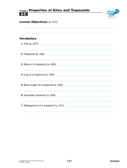 Properties of Kites and Trapezoids