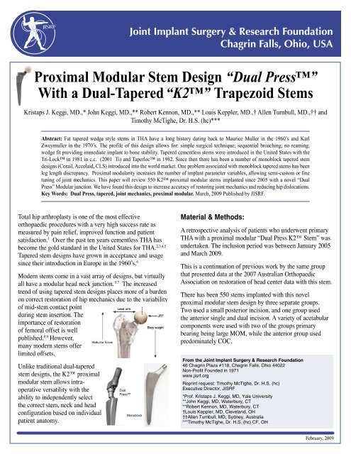 Proximal Modular Stem Design - Joint Implant Surgery & Research ...