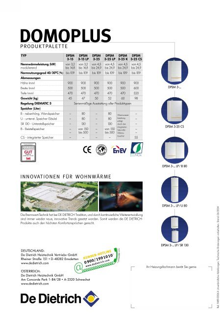 Endkundenprospekt Gas Heizwert Wandheizkessel DOMOPLUS ...