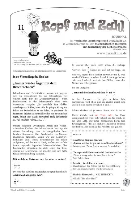 "Kopf und Zahl", Ausgabe 11, 2009 - Mathematisches Institut zur ...