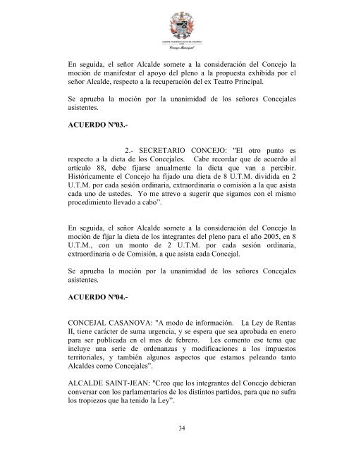 ACTA ORD.Nº01: SESIÓN ORDINARIA Nº01/2005. - Municipalidad ...