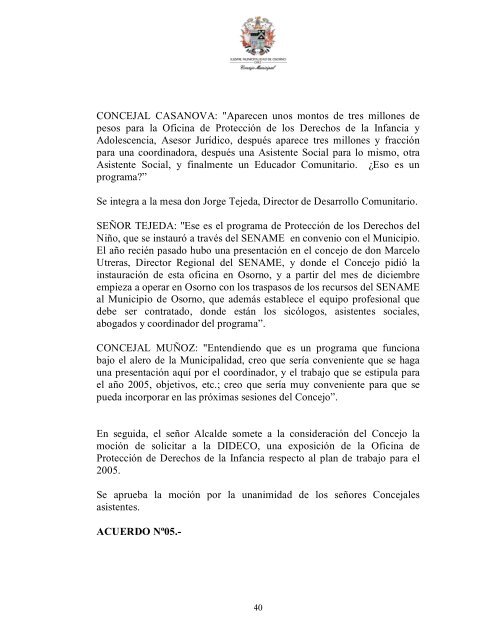 ACTA ORD.Nº01: SESIÓN ORDINARIA Nº01/2005. - Municipalidad ...