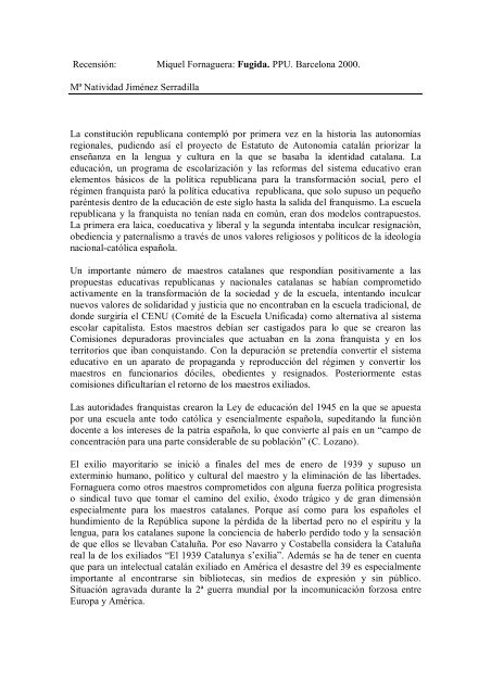 Fornaguera, M. Fugida (PDF) - PEDAGOGÍA - EDUCACIÓN - Mª ...