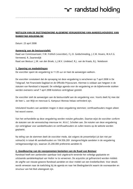 Notulen Bijzondere Algemene Vergadering van  Randstad