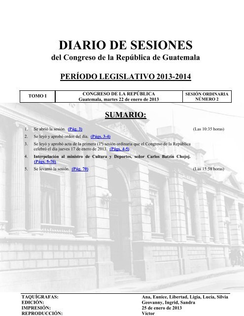 Diario De Sesiones Congreso De La Republica De Guatemala