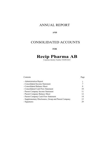 Recipharm Annual Report 2006