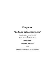 La situación espiritual según Jaspers - cristobal holzapfel