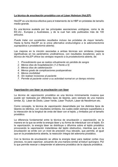 tecnica laser para prostata