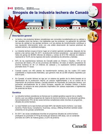 Sinopsis de la industria lechera de Canadá