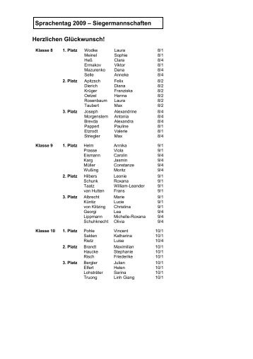 Sprachentag 2009 – Siegermannschaften Herzlichen Glückwunsch!