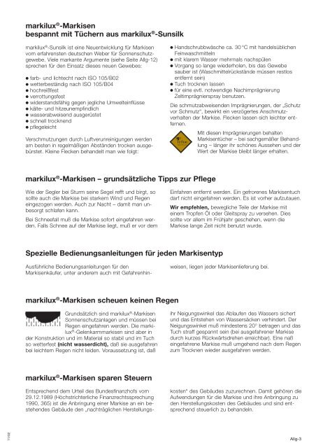 markilux-Markisen bespannt mit Tchern aus markilux-Sunsilk ...
