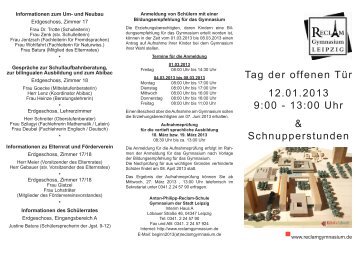 Tag der offenen Tür 12.01.2013 9:00 - 13:00 Uhr & Schnupperstunden