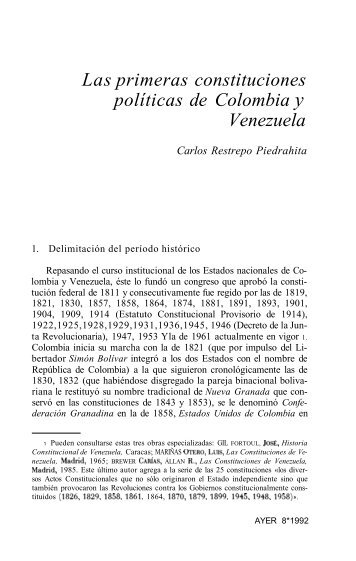 Las primeras constituciones políticas de Colombia y Venezuela
