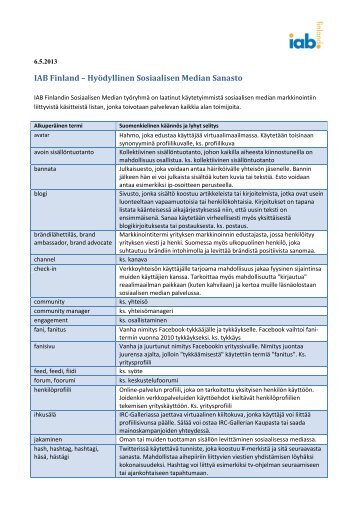 IAB Finland – Hyödyllinen Sosiaalisen Median Sanasto