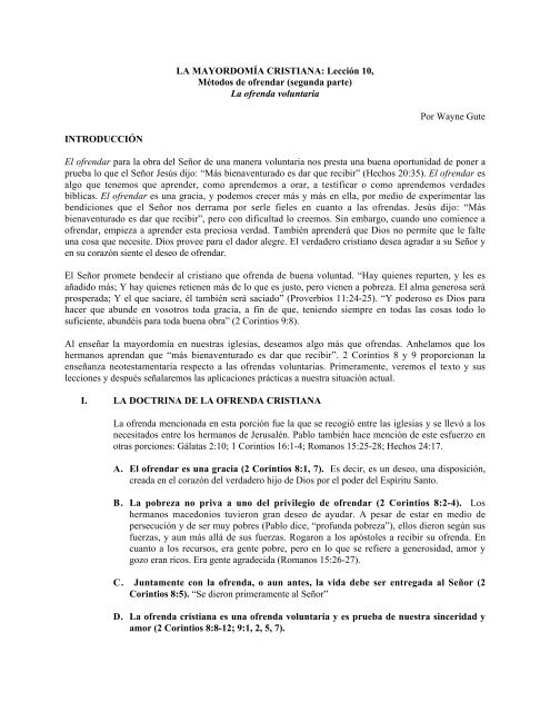 La Mayordomía Cristiana Lección 10 Métodos De Ofrendar