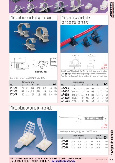 5 Bridas sujetacables - Artos Engineering France