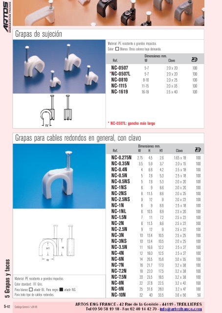 5 Bridas sujetacables - Artos Engineering France