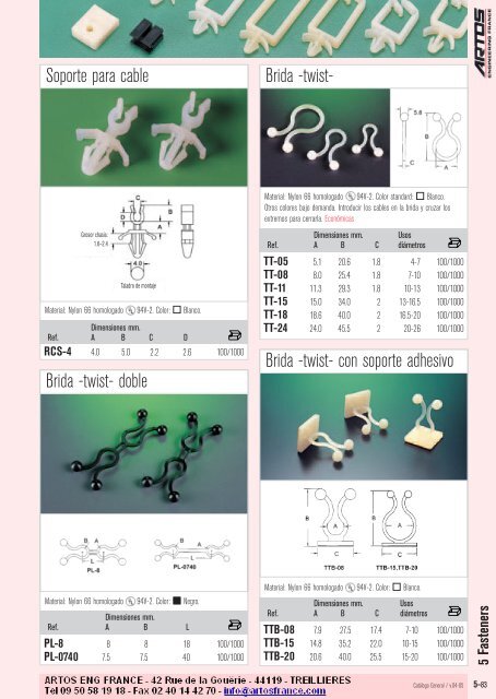 5 Bridas sujetacables - Artos Engineering France