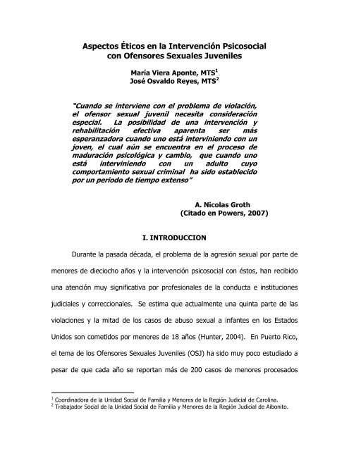 Aspectos Éticos en la Intervención Psicosocial con Ofensores ...