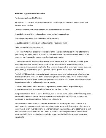 Historia de la geometría no-euclidiana Por: Covadonga Escandón ...