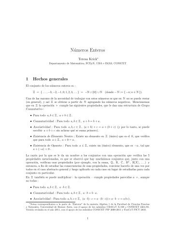 Números Enteros - Universidad de Buenos Aires
