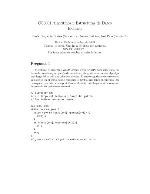 CC3001 Algoritmos y Estructuras de Datos Examen