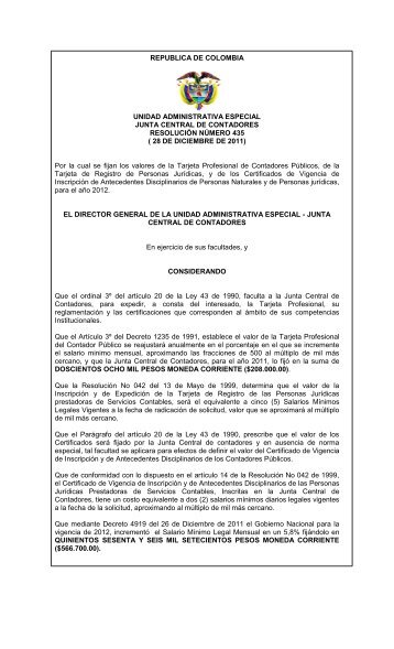 Resolución No. 435 - Junta Central de Contadores