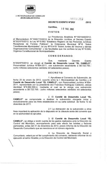 DECRETO EXENTO N°202I - I. Municipalidad de Cerrillos