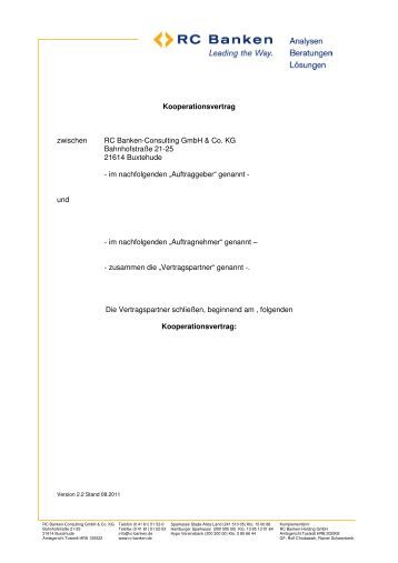 kooperationsvertrag muster vorlage kooperationsvertrag version 22 stand 082011 rc banken - Muster Kooperationsvertrag kooperationsvertrag muster vorlage kooperationsvertrag version 22 stand 082011 rc banken - Muster Kooperationsvertrag