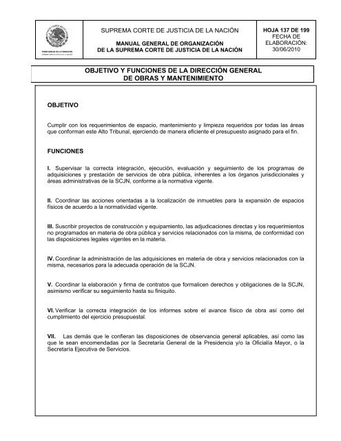 Manual General de Organización de la SCJN - Suprema Corte de ...