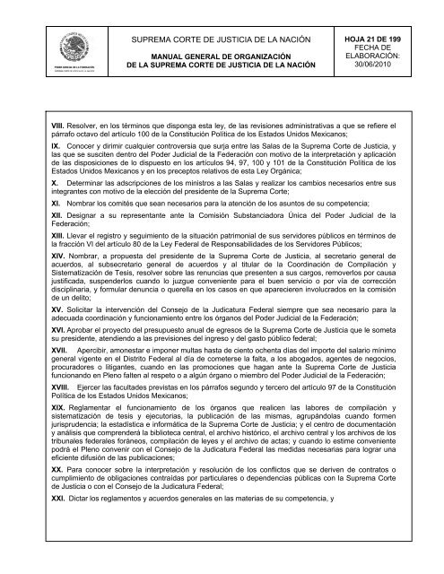 Manual General de Organización de la SCJN - Suprema Corte de ...