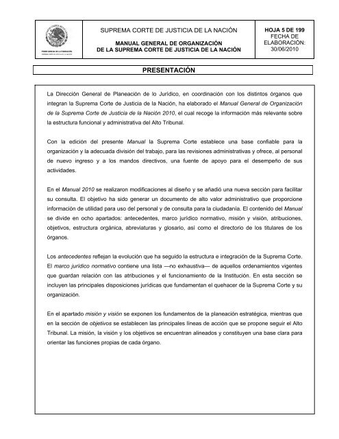 Manual General de Organización de la SCJN - Suprema Corte de ...